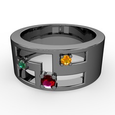 Valeda Alyans - Rodolit garnet, yeşil kuvars ve sitrin 925 ayar siyah rodyum kaplama gümüş yüzük #6okfur