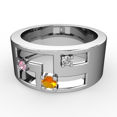 Valeda Alyans - Sitrin, pembe kuvars ve pırlanta 14 ayar beyaz altın yüzük (0.036 karat) #6oxnhk