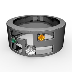 Valeda Alyans - Pırlanta, yeşil kuvars ve sitrin 925 ayar siyah rodyum kaplama gümüş yüzük (0.11 karat) #6svfp7