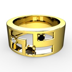 Valeda Alyans - Dumanlı kuvars, pırlanta ve siyah zirkon 14 ayar altın yüzük (0.036 karat) #6vo3dn