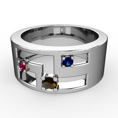 Valeda Alyans - Dumanlı kuvars, rodolit garnet ve lab safir 8 ayar beyaz altın yüzük #710g74