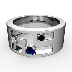 Lab safir, swarovski ve siyah zirkon 18 ayar beyaz altın yüzük