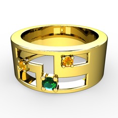 Valeda Alyans - Yeşil kuvars ve sitrin 18 ayar altın yüzük #77ppfy