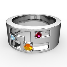 Valeda Alyans - Sitrin, akuamarin ve rodolit garnet 8 ayar beyaz altın yüzük #78e0uf