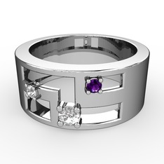 Valeda Alyans - Pırlanta ve ametist 18 ayar beyaz altın yüzük (0.146 karat) #78hkr5