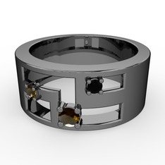 Valeda Alyans - Dumanlı kuvars ve siyah zirkon 925 ayar siyah rodyum kaplama gümüş yüzük #7aw37n