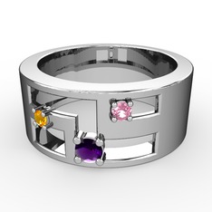 Ametist, sitrin ve pembe kuvars 8 ayar beyaz altın yüzük