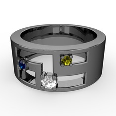 Valeda Alyans - Swarovski, lab safir ve peridot 925 ayar siyah rodyum kaplama gümüş yüzük #7omsx4