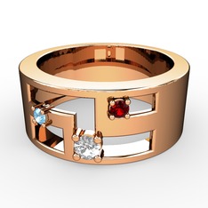 Pırlanta, akuamarin ve garnet 14 ayar rose altın yüzük (0.11 karat)
