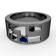 Valeda Alyans - Lab safir, beyaz zirkon ve siyah zirkon 925 ayar siyah rodyum kaplama gümüş yüzük #81m9mf