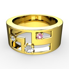Valeda Alyans - Pırlanta, swarovski ve pembe kuvars 14 ayar altın yüzük (0.11 karat) #8498w