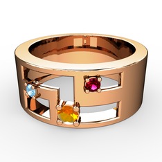 Valeda Alyans - Sitrin, akuamarin ve rodolit garnet 14 ayar rose altın yüzük #86jfmm
