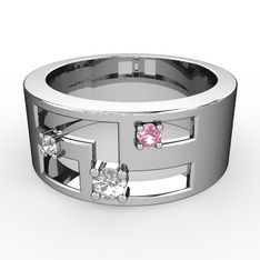 Valeda Alyans - Swarovski, pırlanta ve pembe kuvars 925 ayar gümüş yüzük (0.036 karat) #8a471v