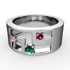 Valeda Alyans - Yeşil kuvars, pembe kuvars ve rodolit garnet 18 ayar beyaz altın yüzük #8o0mxb