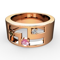 Valeda Alyans - Pembe kuvars, dumanlı kuvars ve beyaz zirkon 18 ayar rose altın yüzük #8vvypi