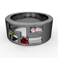 Valeda Alyans - Garnet, peridot ve pembe kuvars 925 ayar siyah rodyum kaplama gümüş yüzük #92c1eq