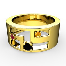 Valeda Alyans - Siyah zirkon, kök yakut ve sitrin 8 ayar altın yüzük #9qanog