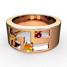 Sitrin ve rodolit garnet 8 ayar rose altın yüzük