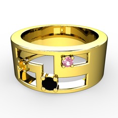 Valeda Alyans - Siyah zirkon, sitrin ve pembe kuvars 925 ayar altın kaplama gümüş yüzük #9uofxu