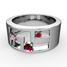 Valeda Alyans - Rodolit garnet, pembe kuvars ve kök yakut 8 ayar beyaz altın yüzük #ammkz1
