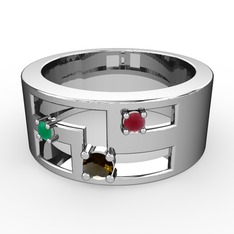 Valeda Alyans - Dumanlı kuvars, kök zümrüt ve kök yakut 925 ayar gümüş yüzük #apq9cp