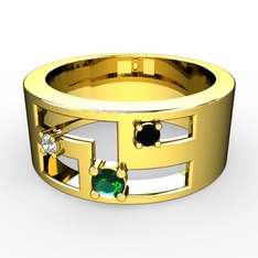 Yeşil kuvars, swarovski ve siyah zirkon 8 ayar altın yüzük
