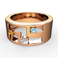 Valeda Alyans - Pırlanta, sitrin ve akuamarin 18 ayar rose altın yüzük (0.11 karat) #ars10l