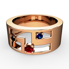 Valeda Alyans - Garnet, siyah zirkon ve lab safir 8 ayar rose altın yüzük #auvf86