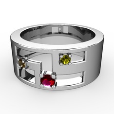Rodolit garnet, dumanlı kuvars ve peridot 925 ayar gümüş yüzük