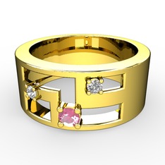 Valeda Alyans - Pembe kuvars, beyaz zirkon ve swarovski 14 ayar altın yüzük #b0rq16