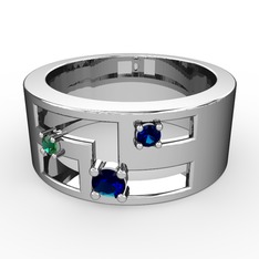 Valeda Alyans - Lab safir ve yeşil kuvars 8 ayar beyaz altın yüzük #bof21z