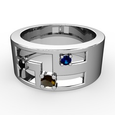 Valeda Alyans - Dumanlı kuvars, siyah zirkon ve lab safir 14 ayar beyaz altın yüzük #bqqq6a