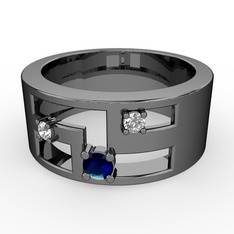 Valeda Alyans - Lab safir, swarovski ve pırlanta 925 ayar siyah rodyum kaplama gümüş yüzük (0.036 karat) #brkue4