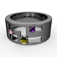 Valeda Alyans - Peridot, pembe kuvars ve ametist 925 ayar siyah rodyum kaplama gümüş yüzük #bsl1ie