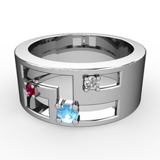 Akuamarin, rodolit garnet ve swarovski 18 ayar beyaz altın yüzük