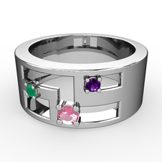Valeda Alyans - Pembe kuvars, kök zümrüt ve ametist 925 ayar gümüş yüzük #cc27so