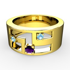 Ametist ve akuamarin 14 ayar altın yüzük