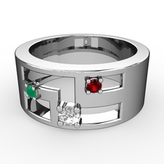 Valeda Alyans - Pırlanta, kök zümrüt ve garnet 925 ayar gümüş yüzük (0.11 karat) #chh4f8