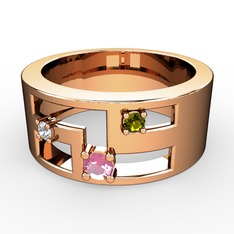 Valeda Alyans - Pembe kuvars, pırlanta ve peridot 8 ayar rose altın yüzük (0.036 karat) #cpm8d9