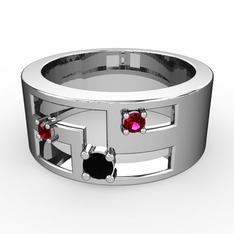 Siyah zirkon, garnet ve rodolit garnet 8 ayar beyaz altın yüzük