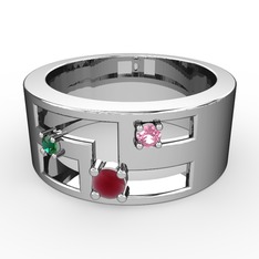 Valeda Alyans - Kök yakut, yeşil kuvars ve pembe kuvars 925 ayar gümüş yüzük #d3askt