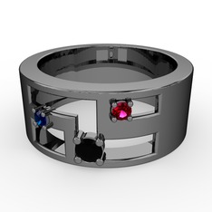 Siyah zirkon, lab safir ve rodolit garnet 925 ayar siyah rodyum kaplama gümüş yüzük