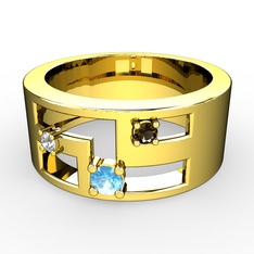 Valeda Alyans - Akuamarin, beyaz zirkon ve dumanlı kuvars 8 ayar altın yüzük #dho5r