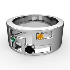 Valeda Alyans - Siyah zirkon, yeşil kuvars ve sitrin 14 ayar beyaz altın yüzük #dnka3a