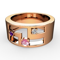 Valeda Alyans - Pembe kuvars, ametist ve pırlanta 18 ayar rose altın yüzük (0.036 karat) #dwfh13