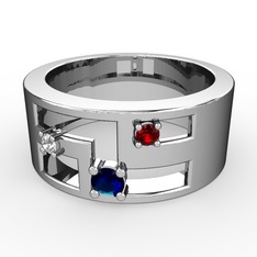 Valeda Alyans - Lab safir, beyaz zirkon ve garnet 18 ayar beyaz altın yüzük #dxriab