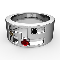 Valeda Alyans - Garnet, dumanlı kuvars ve siyah zirkon 18 ayar beyaz altın yüzük #e6hklj