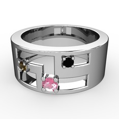 Valeda Alyans - Pembe kuvars, dumanlı kuvars ve siyah zirkon 14 ayar beyaz altın yüzük #e73enq