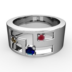 Valeda Alyans - Lab safir, dumanlı kuvars ve kök yakut 925 ayar gümüş yüzük #ej3p3j