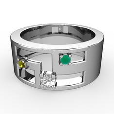 Valeda Alyans - Swarovski, peridot ve kök zümrüt 18 ayar beyaz altın yüzük #er5h1k